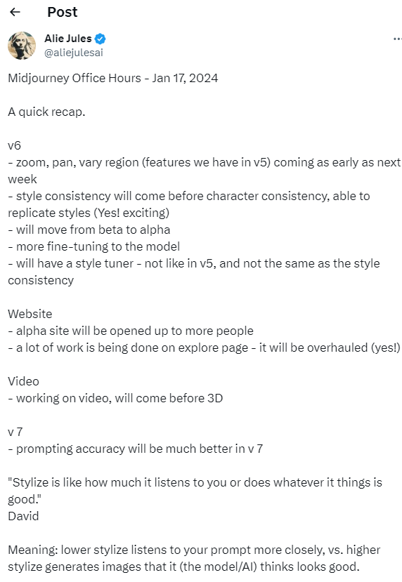 Midjourney v6下周将补齐缩放平移及视频生成等功能 Midjourney v6下周将补齐缩放平移及视频生成等功能