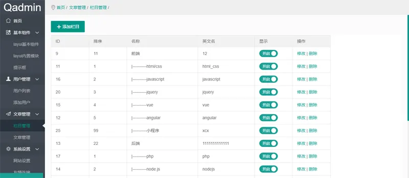 Qadmin(基于Layui与Vue.js的轻量级后台管理系统模板) Qadmin(基于Layui与Vue.js的轻量级后台管理系统模板)