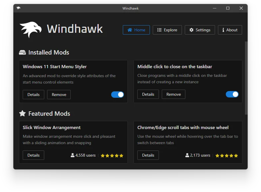 Windhawk(Windows系统自定义修改设置工具) Windhawk(Windows系统自定义修改设置工具)