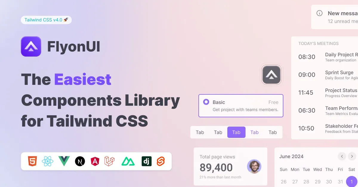 FlyonUI:开源Tailwind CSS组件库,800+语义化组件助力高效Web开发 FlyonUI:开源Tailwind CSS组件库,800+语义化组件助力高效Web开发